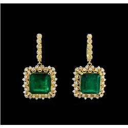 14KT Yellow Gold 14.74 ctw Emerald and Diamond Earrings