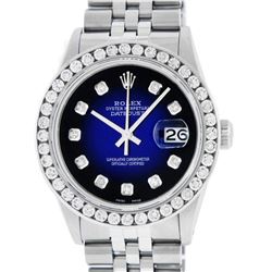 Rolex Mens Stainless Steel Blue Vignette 3 ctw Diamond Datejust Wristwatch