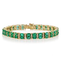 13.72 ctw Emerald and 1.79 ctw Diamond 14K Yellow Gold Bracelet