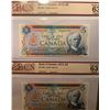 Image 1 : Lot of 2 Sequential Serial Canada 5 Dollar Bank of Canada $5 1972 BC-48b Lawson Bouey BCS 63 Choice 