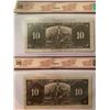 Image 2 : Lot of 2 Canada 10 Dollar 1937 Bank of Canada $10 BC-24b and BC-24c BCS 25 Very Fine