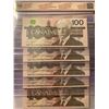 Image 2 : Lot of 5 Sequential 100 Dollar 1988 Bank of Canada  $100 Knight Dodge BC-60d BCS 58 Almost UNC Origi