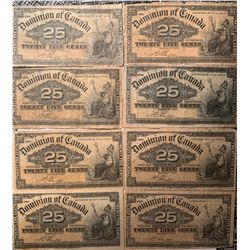 Lot of 8 Canada 25 cent 1900 Dominion of Canada 25c Shinplaster