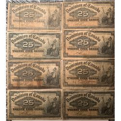 Lot of 8 Canada 25 cent 1900 Dominion of Canada 25c Shinplaster