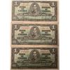 Image 1 : Lot of 3 Canada 1 Dollar 1937 Bank of Canada $1 BC-21d Circulated