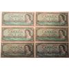 Image 1 : Lot of 6 Canada 1 Dollar 1954 Bank of Canada $1 Modified Portrait