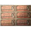 Image 1 : Lot of 6 Canada 2 Dollar 1954 Bank of Canada $2 Circulated Modified Portrait