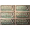 Image 1 : Lot of 6 Canada 1 Dollar 1954 Bank of Canada $1 Modified Portrait