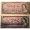 Image 1 : Lot of 2 Canada 10 Dollar 1954 Bank of Canada $10 Modified Portrait
