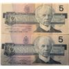 Image 1 : Lot of 2 Canada 5 dollar 1986 Bank of Canada $5