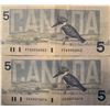 Image 2 : Lot of 2 Canada 5 dollar 1986 Bank of Canada $5
