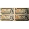 Image 1 : Lot of 4 Canada 1 Dollar 1973 Bank of Canada $1 Almost Uncirculated
