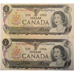 Lot of 2 Canada 1 Dollar 1973 Bank of Canada $1