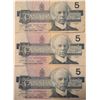Image 1 : Lot of 3 Canada 5 Dollar 1986 Bank of Canada $5