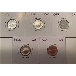 Lot of 5 Canada 10 Cent Silver 1967 Uncirculated Bank of Canada 10 c dime coin BU from Roll