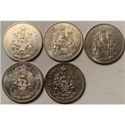 Lot of 5 Canada 50 Cent 1986 Half Dollar Bank of Canada 50 c