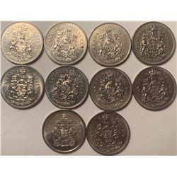 Lot of 10 Canada 50 Cent Half Dollar Bank of Canada 50 c