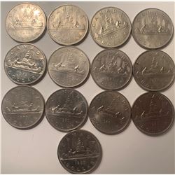 Lot of 13 Canada 1 Dollar Bank of Canada $1