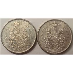 Lot of 2 Canada 1966 Silver 50 Cent half Dollar