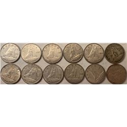 Lot of 12 Canada 10 Cent Silver Dime Bank of Canada
