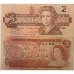 Lot of 2 Canada 2 Dollar 1986 and 1974 Bank of Canada