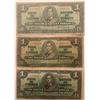 Image 1 : Lot of 3 Canada 1 Dollar 1937 Bank of Canada $1 Circulated