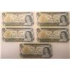 Image 1 : Lot of 5 Canada 1 Dollar 1973 Bank of Canada $1 UNC Sequential Serial