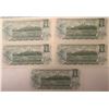 Image 2 : Lot of 5 Canada 1 Dollar 1973 Bank of Canada $1 UNC Sequential Serial