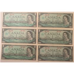 Lot of 6 Canada 1 Dollar 1967 Bank of Canada $1 Asterisk Serial Number UNC Uncirculated