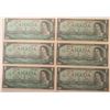 Image 1 : Lot of 6 Canada 1 Dollar 1967 Bank of Canada $1 Asterisk Serial Number UNC Uncirculated