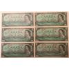 Image 1 : Lot of 6 Canada 1 Dollar 1967 Bank of Canada $1 Asterisk Serial Number UNC Uncirculated