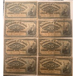 Lot of 8 Canada 25 cent 1900 Dominion of Canada 25c Shinplaster