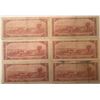 Image 2 : Lot of 6 Canada 2 Dollar 1954 Bank of Canada $2 Circulated Modified Portrait