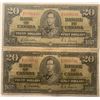 Image 1 : Lot of 2 Canada 20 Dollars 1937 Bank of Canada $20 BC-25b
