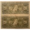 Image 2 : Lot of 2 Canada 20 Dollars 1937 Bank of Canada $20 BC-25b