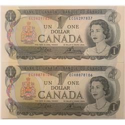Lot of 2 Canada 1 Dollar 1973 Bank of Canada UNC $1 BC-46b Crow Bouey UNC Uncirculated