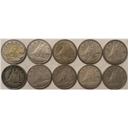 Lot of 10 Canada 10 Cent Silver Dime Bank of Canada