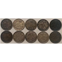 Lot of 10 Canada 5 Cents Silver five cents Edward VII 1902 - 1910