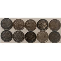 Lot of 10 Canada 5 Cents Silver five cents Edward VII 1902 - 1910