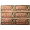 Image 1 : Lot of 6 Canada 2 Dollars 1954 Bank of Canada $2 Circulated Modified Portrait