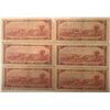 Image 2 : Lot of 6 Canada 2 Dollars 1954 Bank of Canada $2 Circulated Modified Portrait