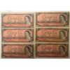 Image 1 : Lot of 6 Canada 2 Dollars 1954 Bank of Canada $2 Circulated Modified Portrait