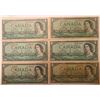 Image 1 : Lot of 6 Canada 1 Dollar 1954 Bank of Canada $1 Modified Portrait