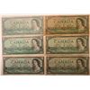 Image 1 : Lot of 6 Canada 1 Dollar 1954 Bank of Canada $1 Modified Portrait