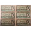 Image 1 : Lot of 6 Canada 1 Dollar 1954 Bank of Canada $1 Modified Portrait