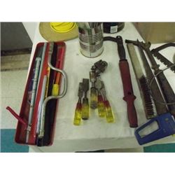 1/4" rope, 4 pieces 3/8" cable, 12" spikes, saws, nail pullers, etc.