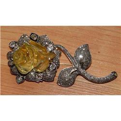 14kt Gold Rose Cut Diamond Lemon Topaz Brooch #967513