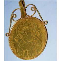 Rare 18c Greek 22kt Gold Icon Pendant Virgin #967525
