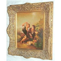 Children and dog  oil  original  signed  #967723