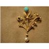 Image 1 : Art Nouveau Turquoise Pearl Yellow Gold Brooch #976484